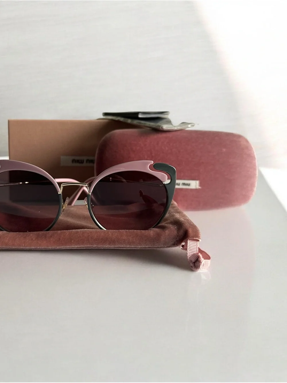 Miu Miu MU 57TS Noir Evolution Cat Eye Sunglasses Pink Gold Full Set
